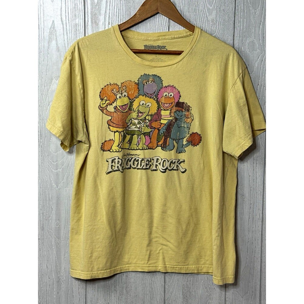 XL Fraggle Rock Jim Henson Yellow Graphic Print Cotton T-Shirt Red Gobo Vintage